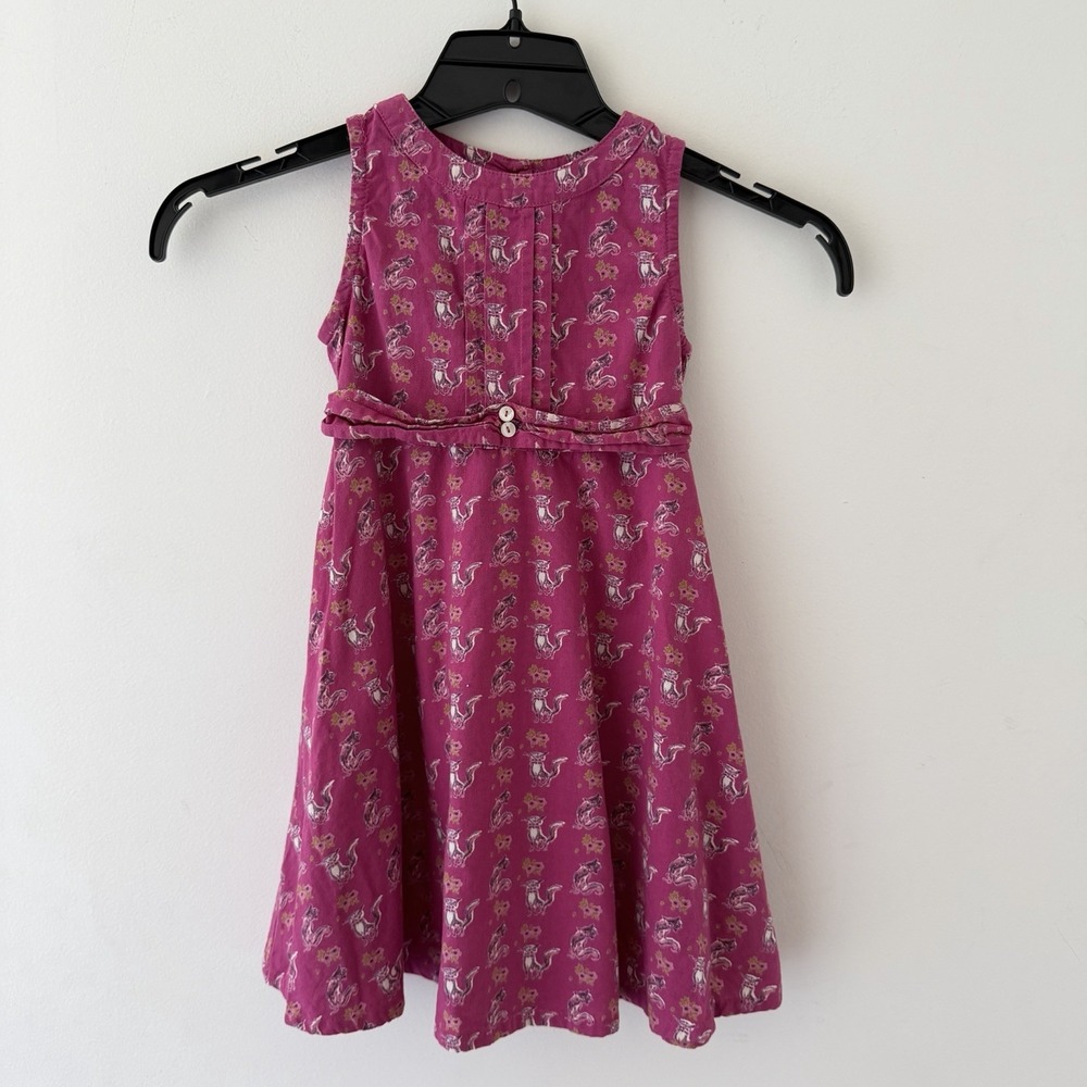 April Cornell Girls Dress Size 2 Pink Fox Print 100% Cotton Belted Cottagecore